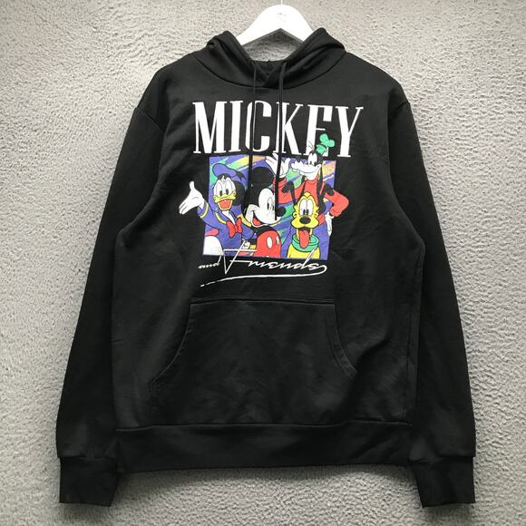 Disney Mickey & Friends Graphic Sweatshirt Hoodie Mens Medium Pocket Black - Picture 1 of 5